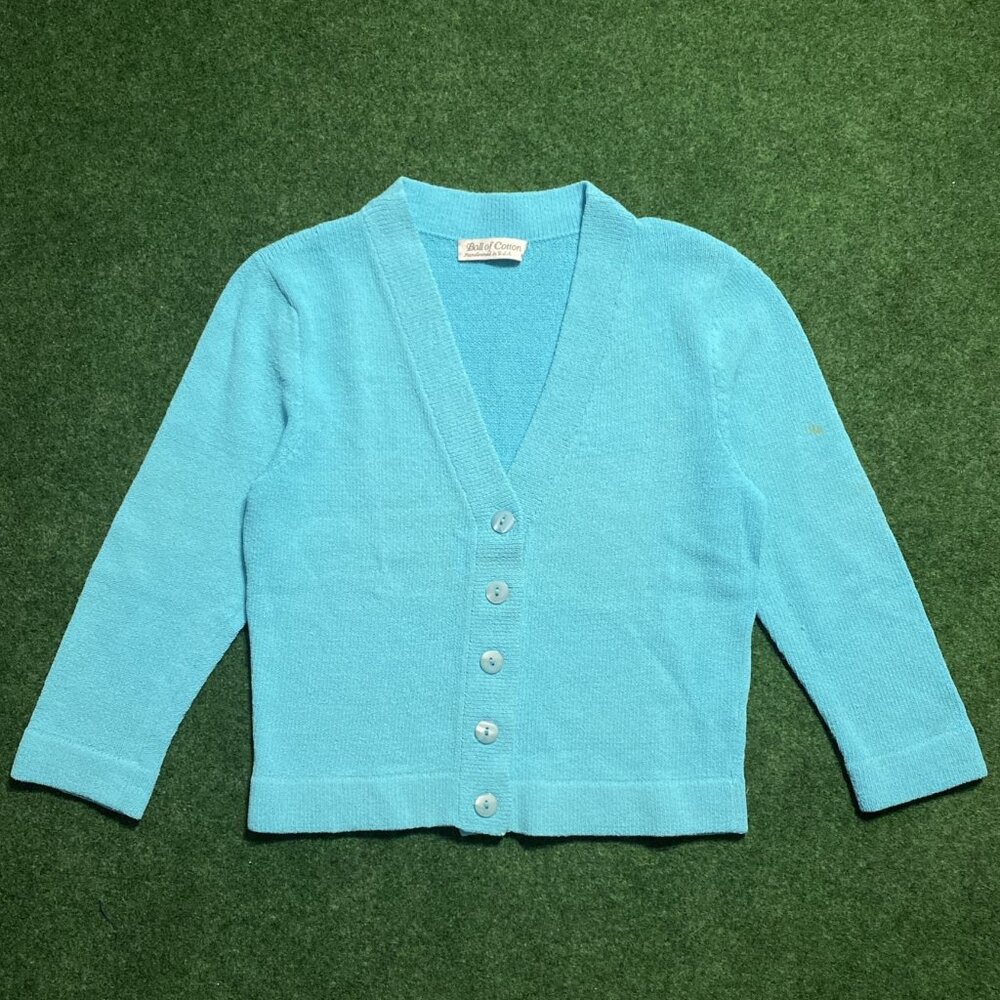 Ball of Cotton Women’s Viscose Knit Cardigan Sweater Medium Teal Vintage